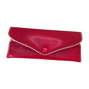 50s 60s Vintage Cherry Red Leather Eyeglass Case, Snap Closure